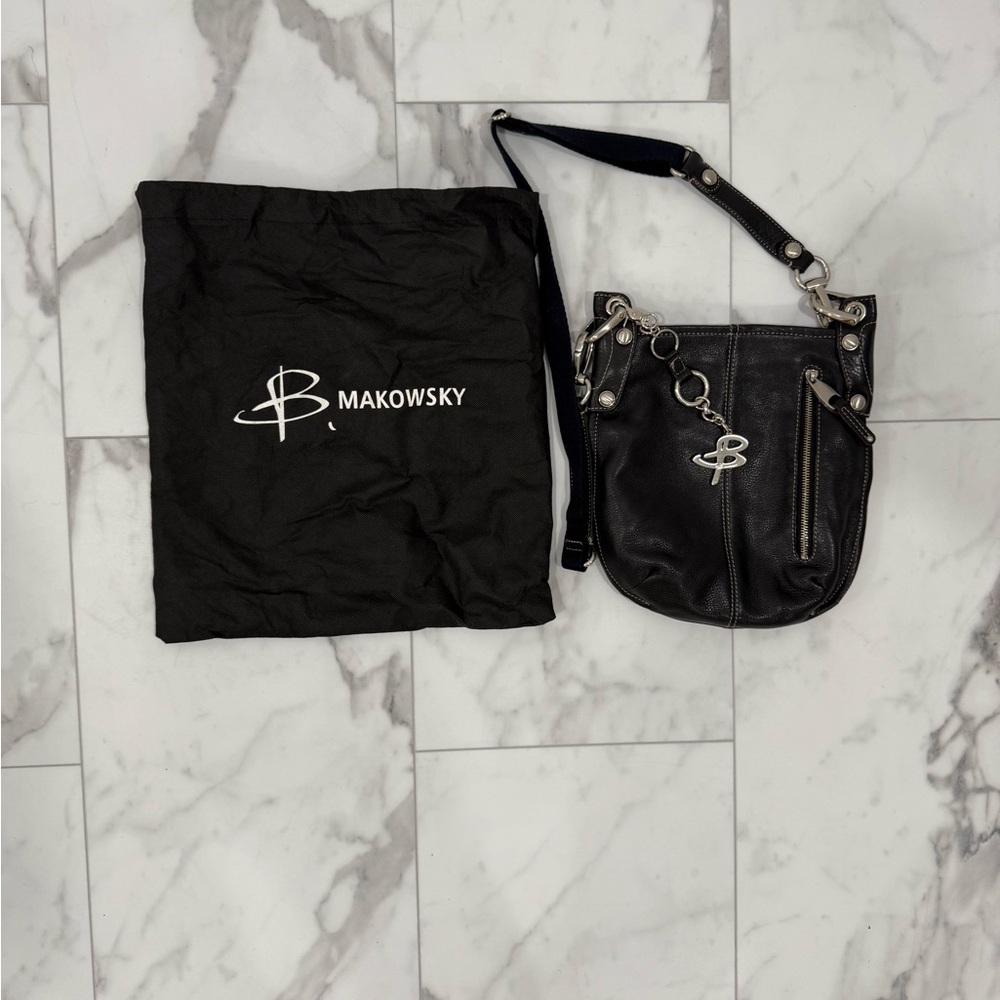 B. Makowsky Black Leather Shoulder Bag